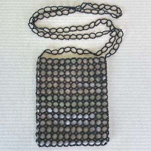 Chic Black Beaded Mesh Crossbody Bag